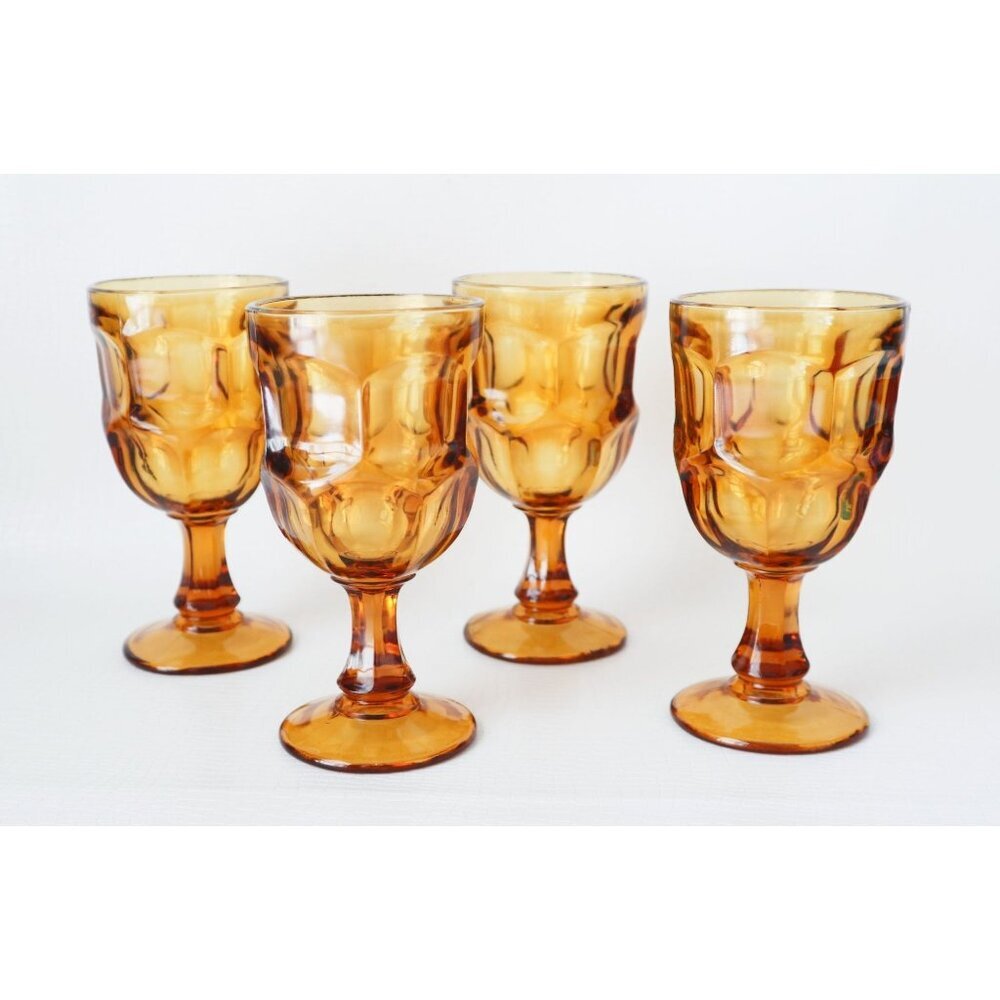 4 Vintage Libbey Amber Ashburton Steam Wine Cocktail Glasses Barware